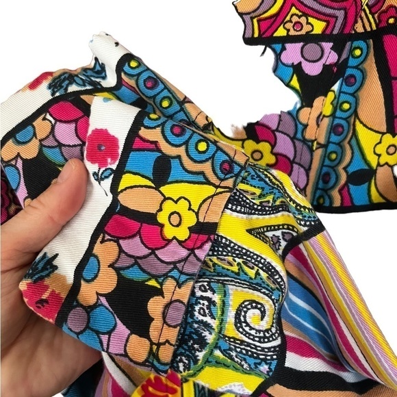 Boston Proper Mixed Print Boho Zip Front Jacket Top Patchwork Retro Style Size 2 - Picture 9 of 13